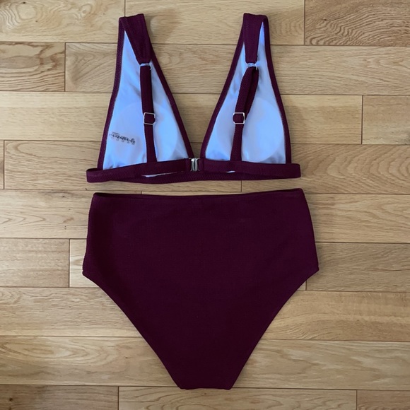 Burgundy Zaful 2 piece high waisted bathing suit - Picture 2 of 4